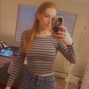 Black And Grey Striped Long-Sleeve